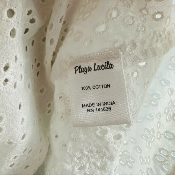 Playa Lucila Coverup Dress Mini White Beach Swimsuit Dainty Eyelet Cotton Small - Picture 7 of 8